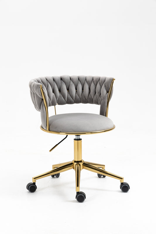 360 ° Degree Soft Velvet Chair,  Height Adjustment, Hand Woven Backrest with Stainless Steel Base 5-wheel for Living Room, Office